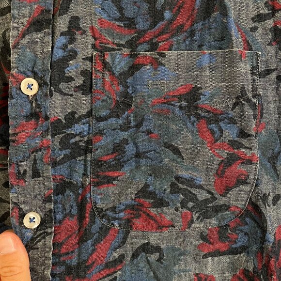Gap 1969 Shirt Mens Size M Blue Red Floral Long Sleeve Casual Button Up Vintage - Picture 3 of 5